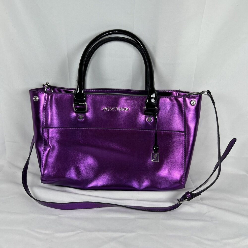 Younique Metallic Purple Tote Cosmetic Organizer Bag Large Glam Shoulder Strap